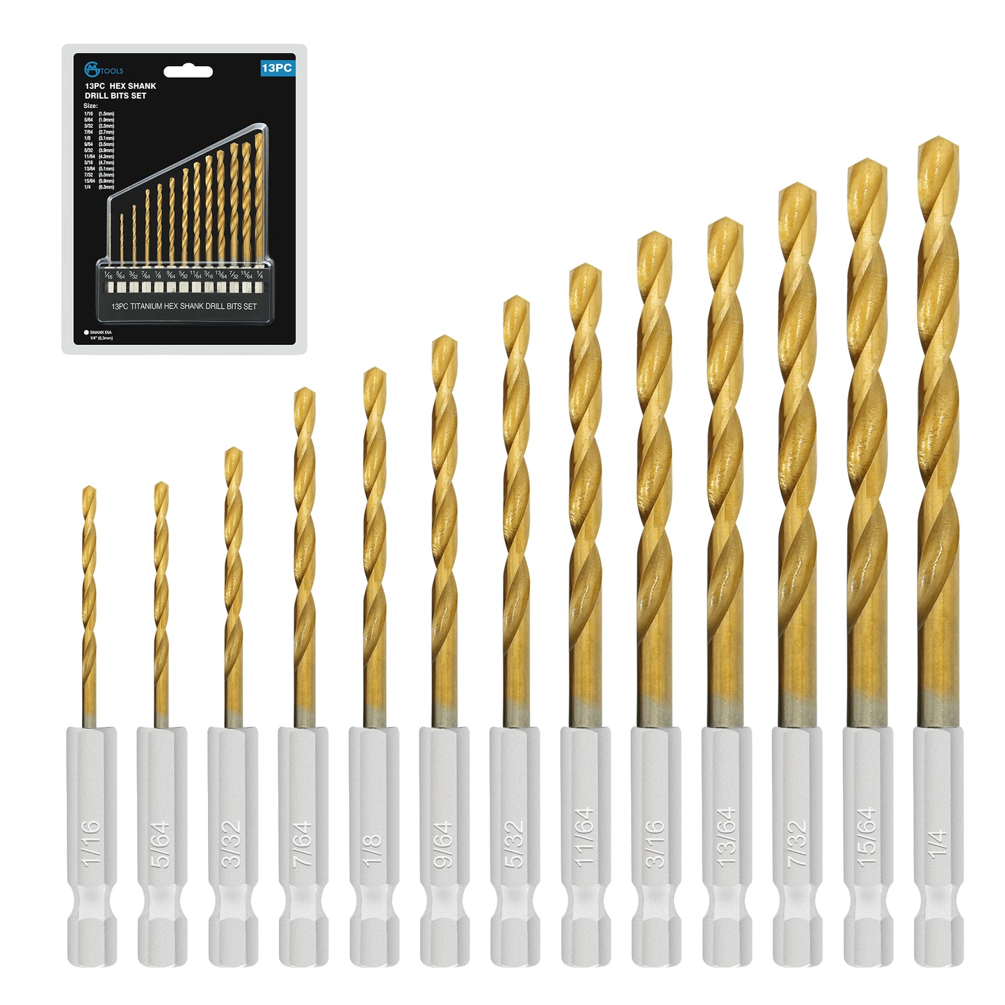 13pc Hexagonal Shank 4241 Clear Edge Titanium Drill 135 Degree Double Back Angle