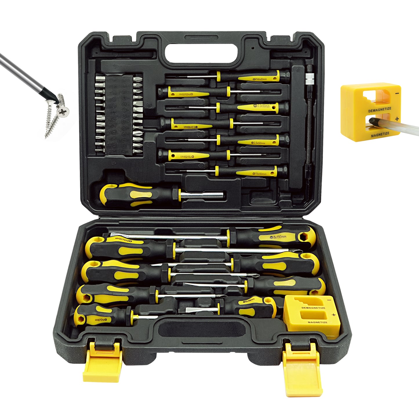 43pcs Magnetic Screwdriver Set, Including Slotted, Phillips, Hexagonal, Pozidriv, Magnetizer