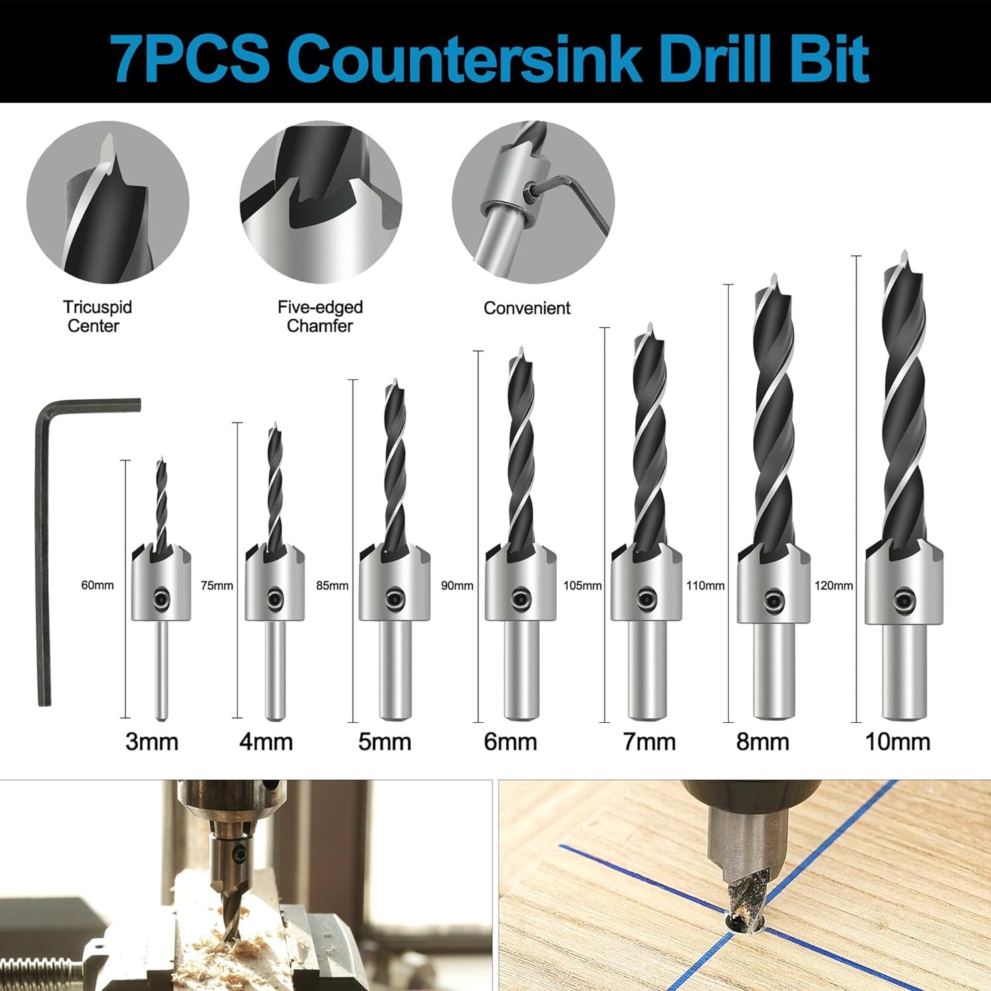 28-piece woodworking chamfering and drilling tool set - countersink drill bit, step drill bit set, etc.