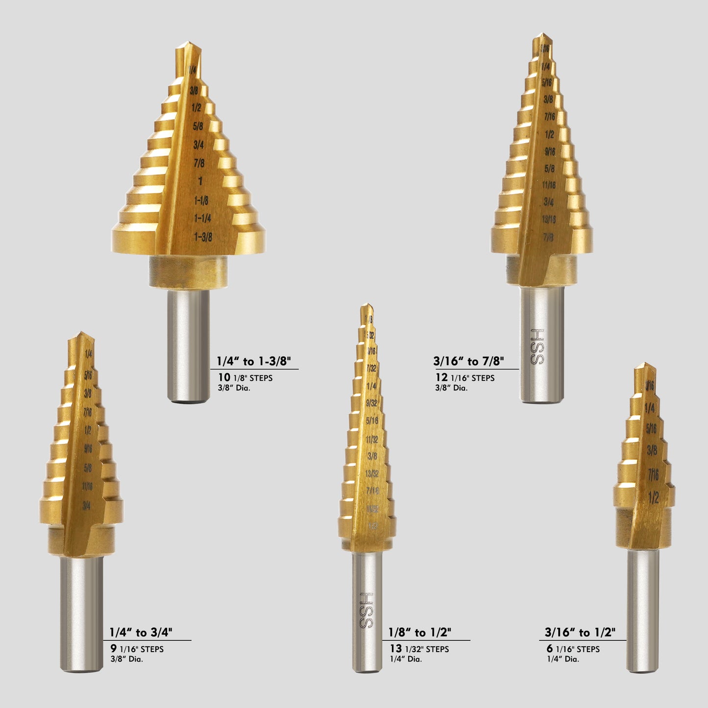 5PCE Step Drill Bit Set for Drilling Sheet Metal Pipes
