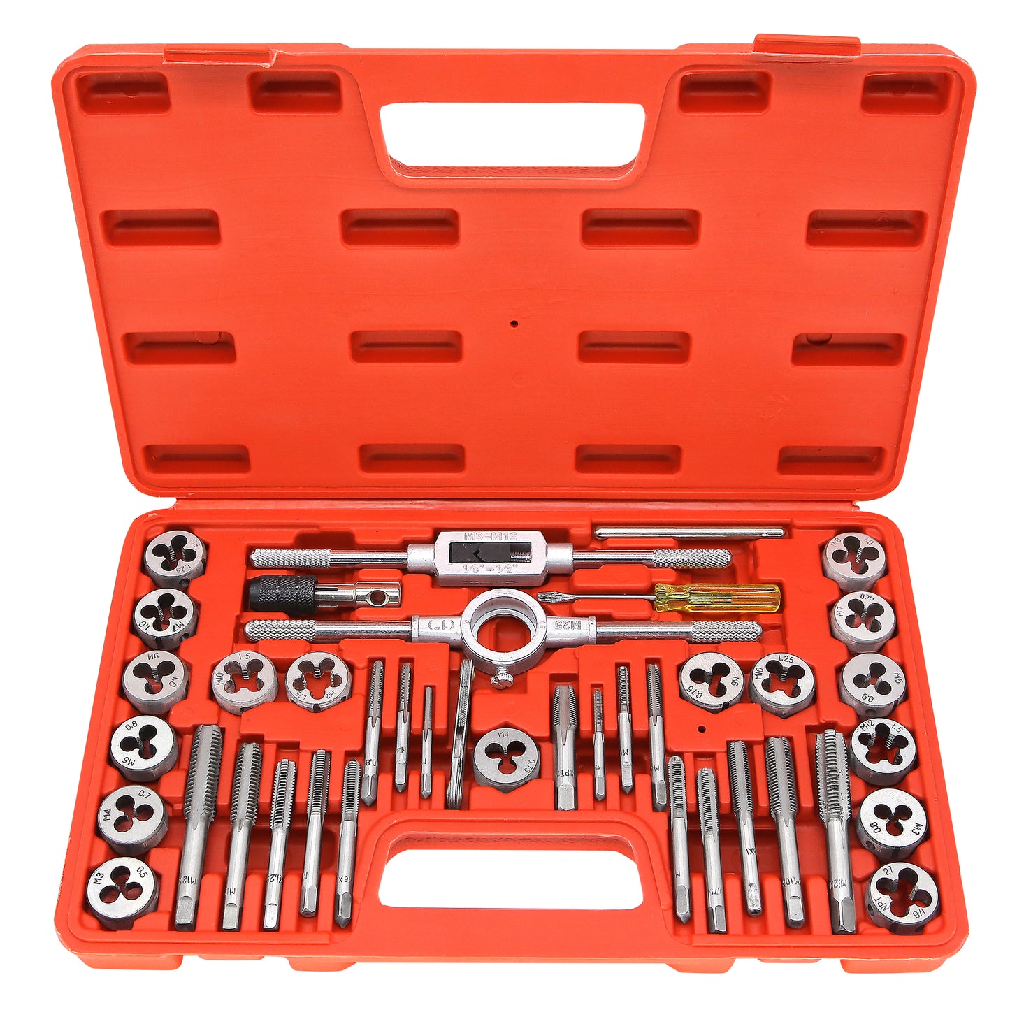 Metric 40-piece set made of alloy steel, red plastic box covers home auto repair scenes