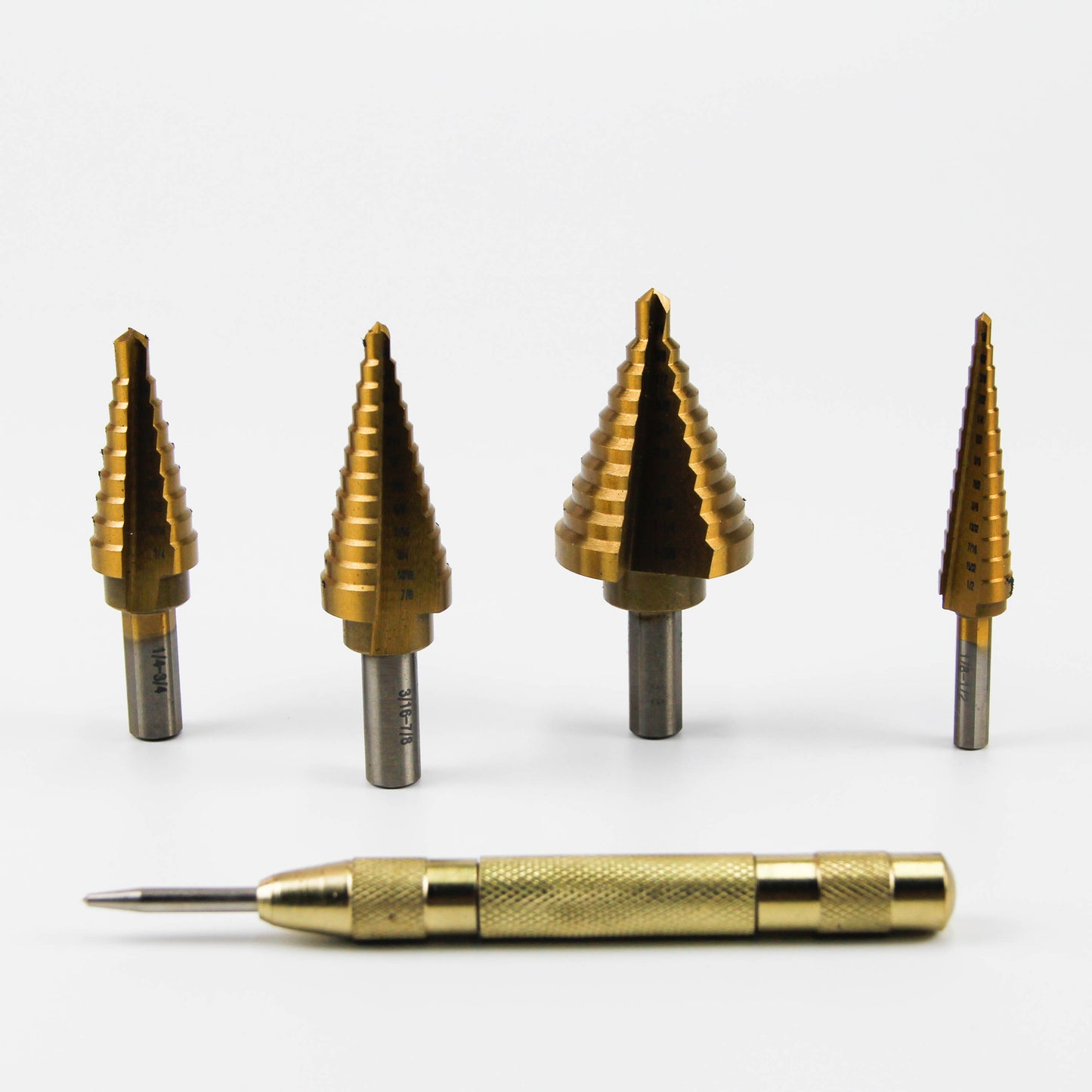 6 pcs straight slot titanium step drill bits in aluminum box