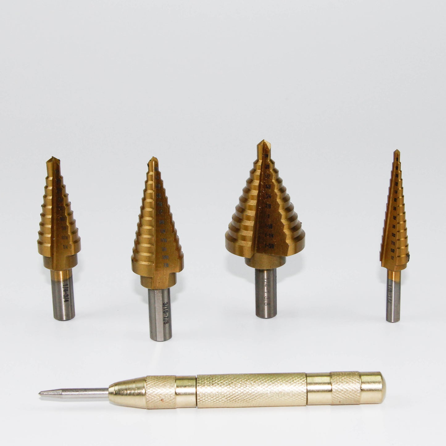 6 pcs straight slot titanium step drill bits in aluminum box