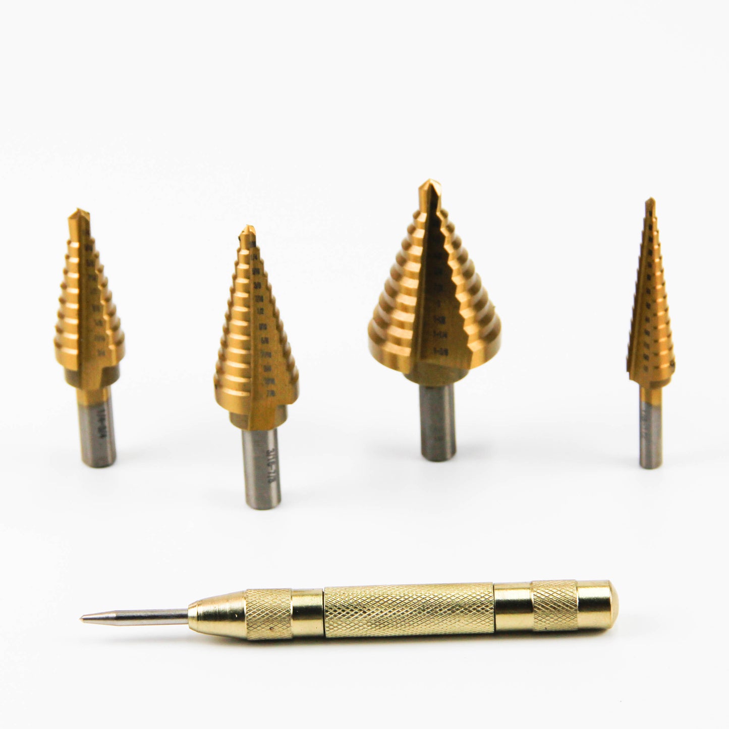 6 pcs straight slot titanium step drill bits in aluminum box