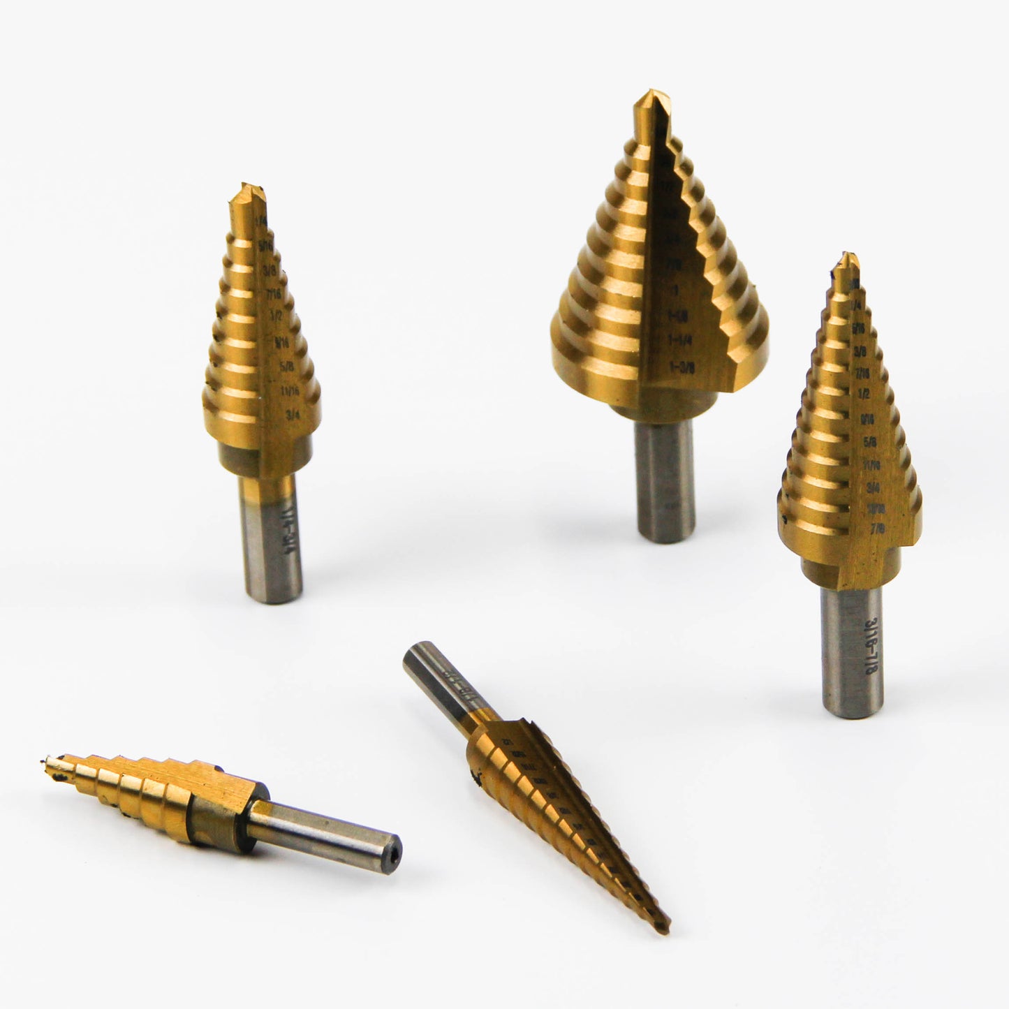 6 pcs straight slot titanium step drill bits in aluminum box
