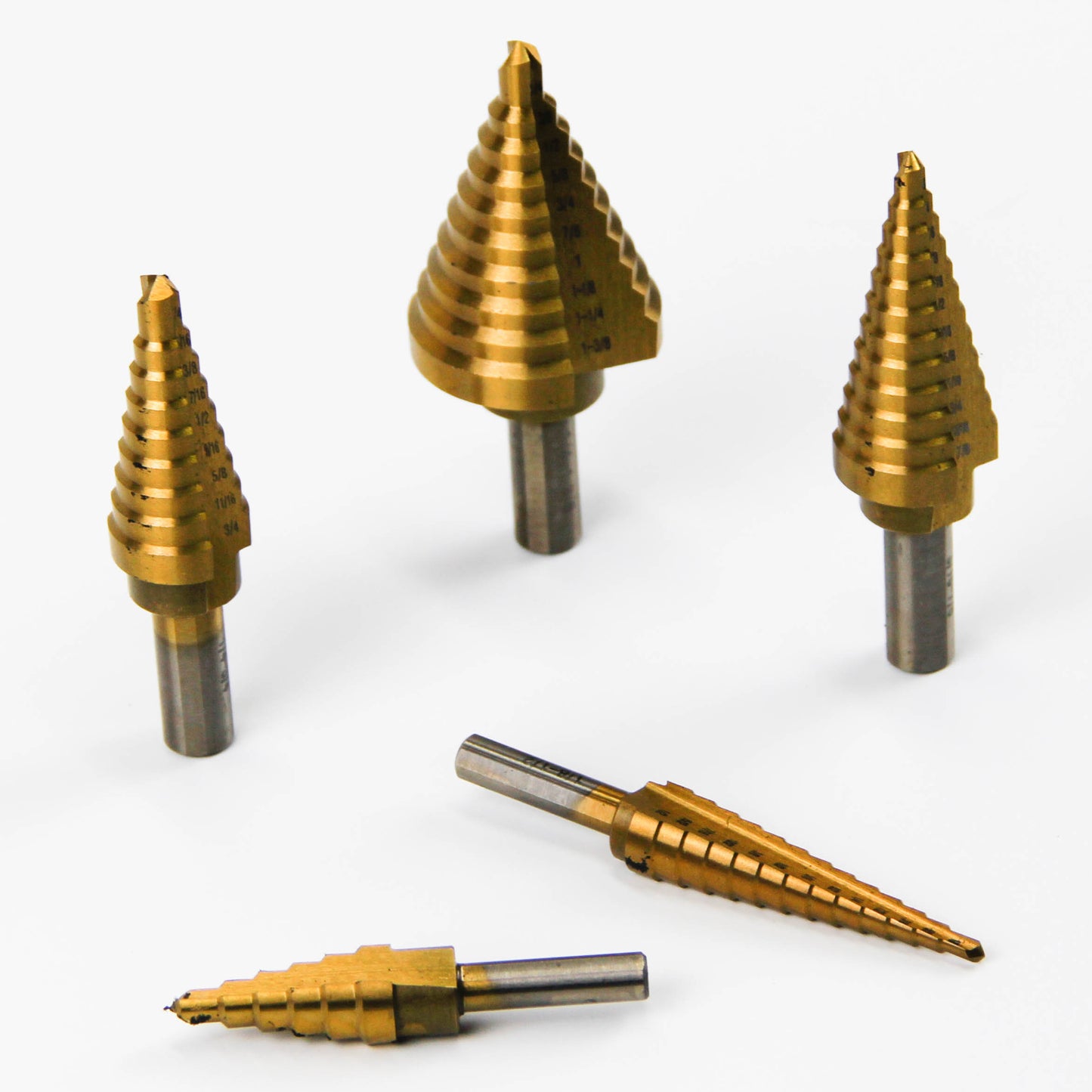 6 pcs straight slot titanium step drill bits in aluminum box