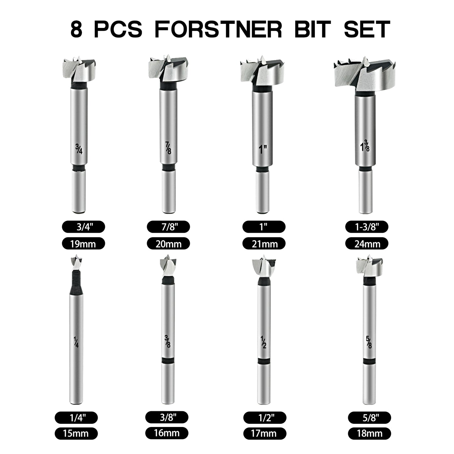 Industrial grade woodworking flat-winged armor 8-piece English full size (1/4"-1-3/8")