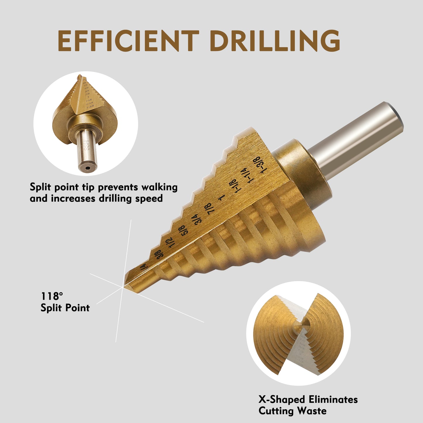5PCE Step Drill Bit Set for Drilling Sheet Metal Pipes
