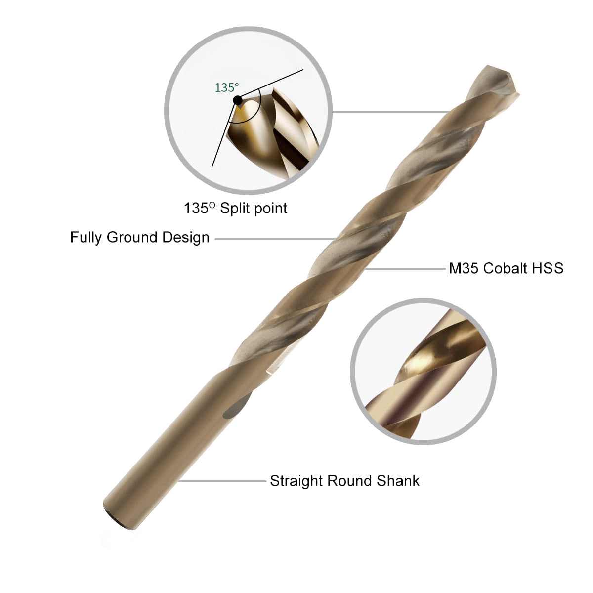 15Pcs Cobalt Drill Bit Set, M35 HSS, 135 Degree Tip, Twist Jobber Length Drill Bit Kit for Hardened Metal, Cast Iron, Stainless Steel, Plastic and Wood, with Indexed Storage Case 1/16"-3/8"