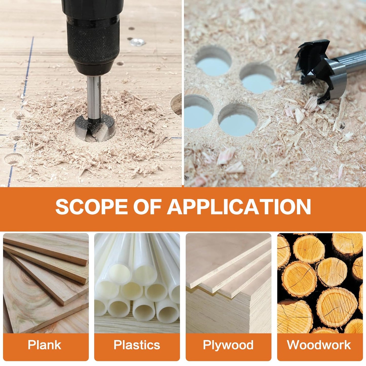 16PCS Forstner Drill Bits for Wood, Carbide Forstner Bit for Woodworking, Auger Opener Round Shank Drilling Cutting Tool for Hardwood, Softwood, Plastic, Plywood