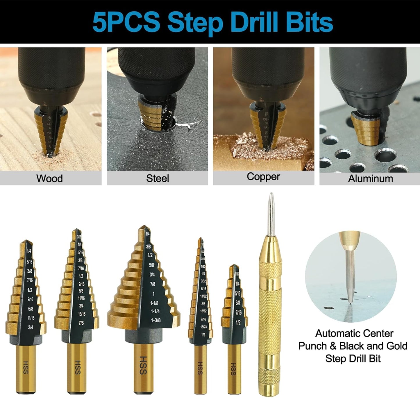 28-piece woodworking chamfering and drilling tool set - countersink drill bit, step drill bit set, etc.