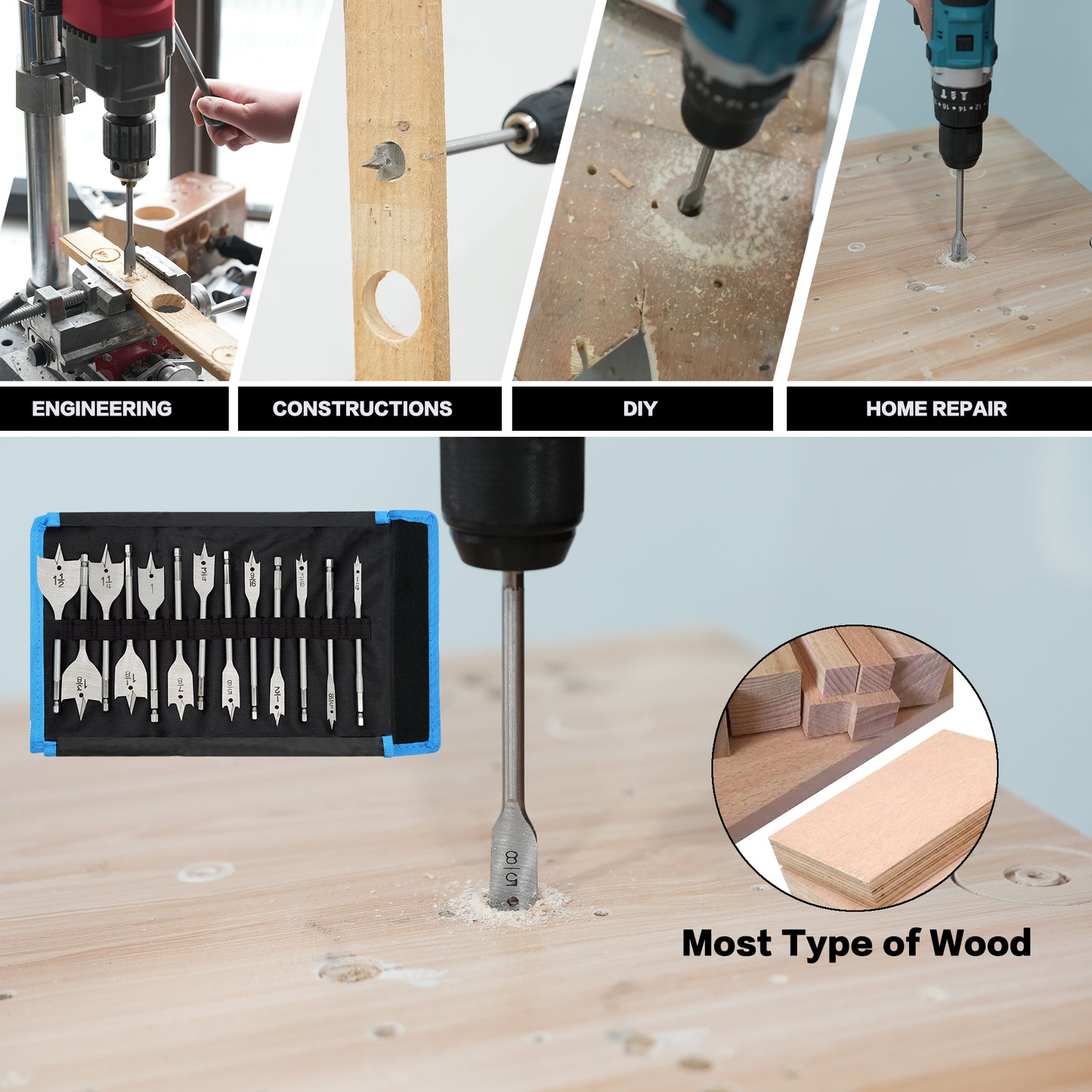 13-piece wood drill set, anti-splitting, smooth hole, precise positioning