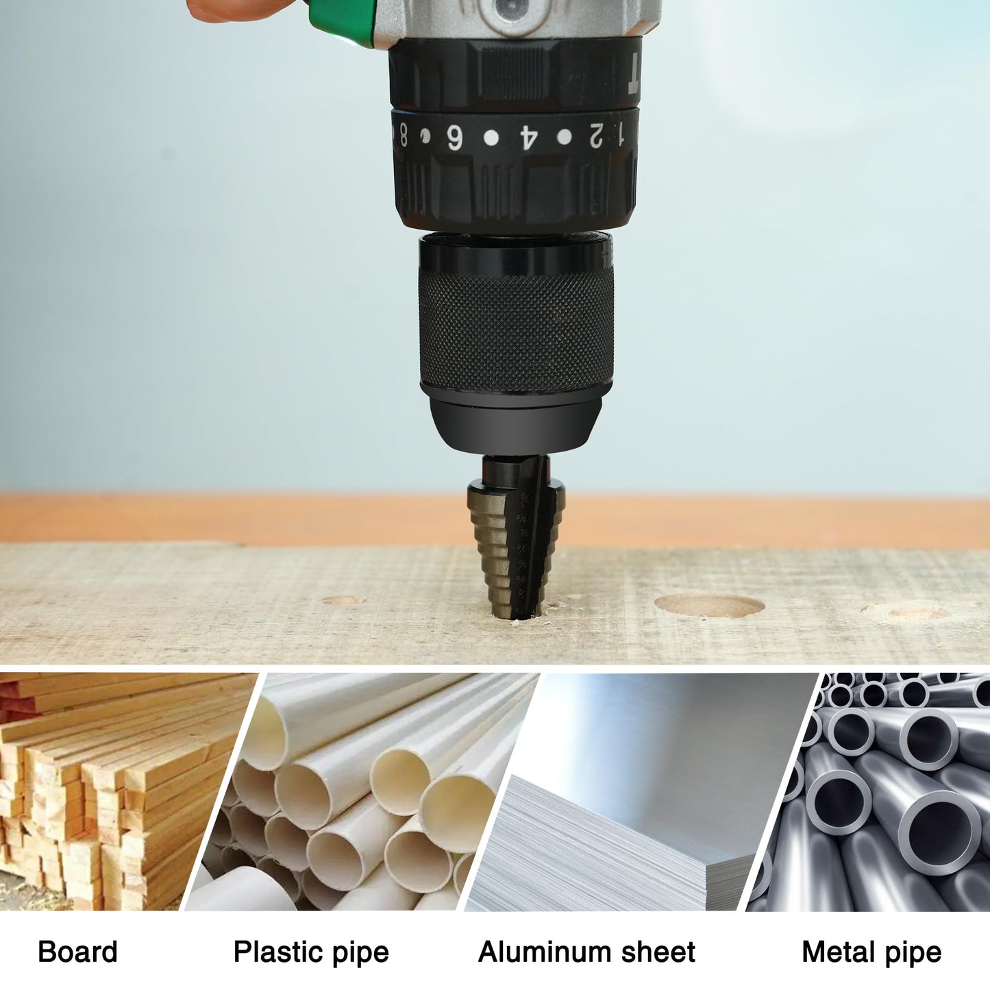 5Pcs Step Drill Bit & 5Pcs Countersink Drill Bit Set, Titanium Coated, 50 Sizes of Step Bit for Metal with Aluminum Case