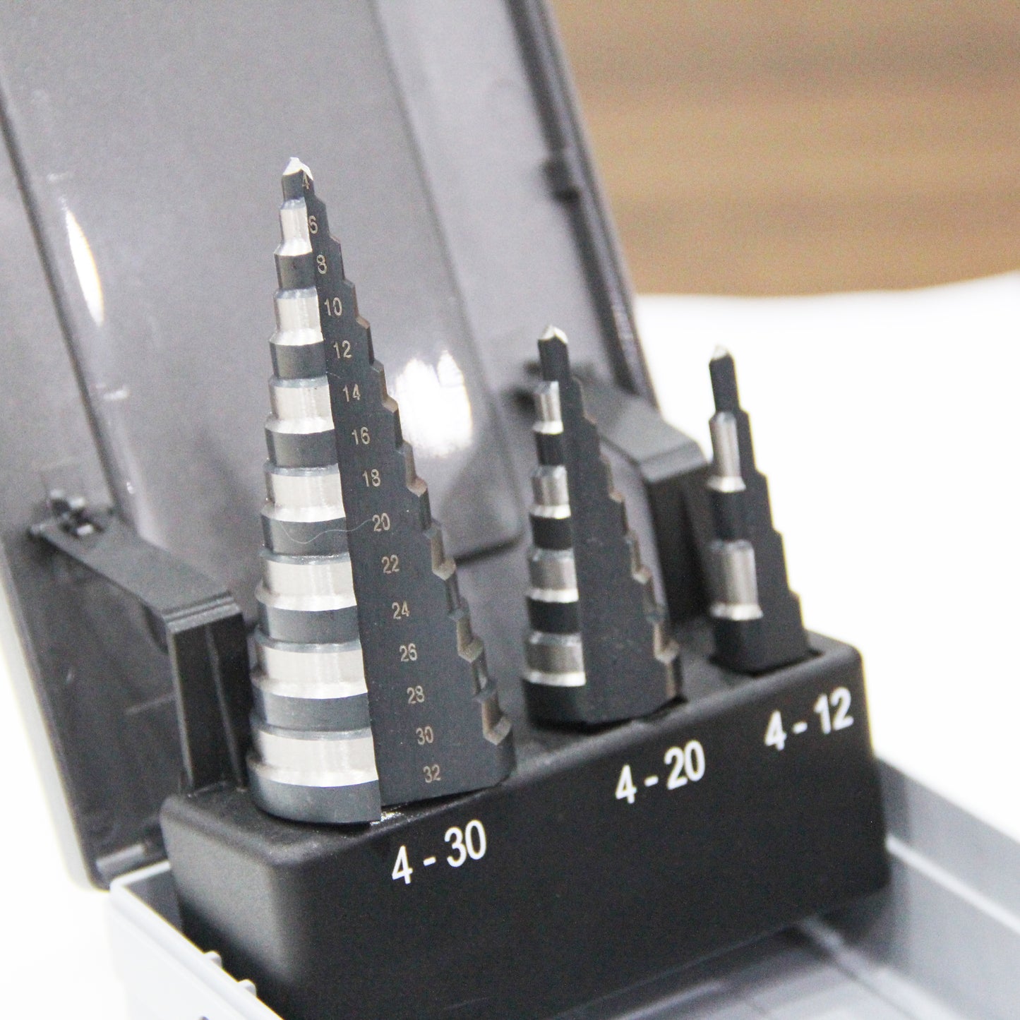 3-piece straight groove black and white step drill set