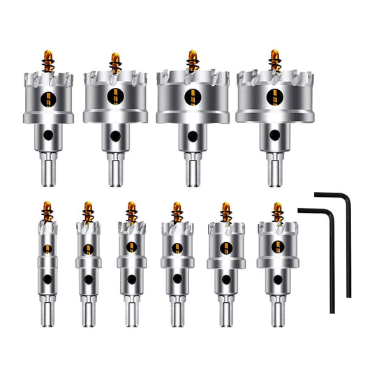 12Pcs TCT Hole Saw Kit for Hard Metal, 5/8" to 2-1/8”Inch Tungsten Carbide Tipped Metal Hole Saw Set, Hole Cutter Heavy Duty with Pilot Drill bit for Stainless Steel, Iron, Aluminum