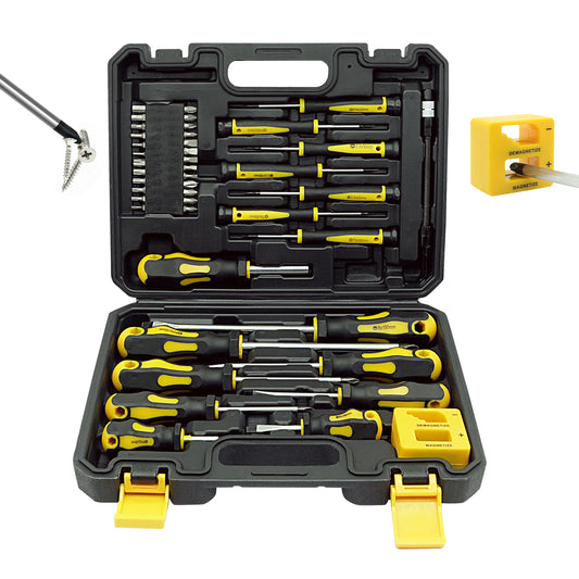 43pcs Magnetic Screwdriver Set, Including Slotted, Phillips, Hexagonal, Pozidriv, Magnetizer
