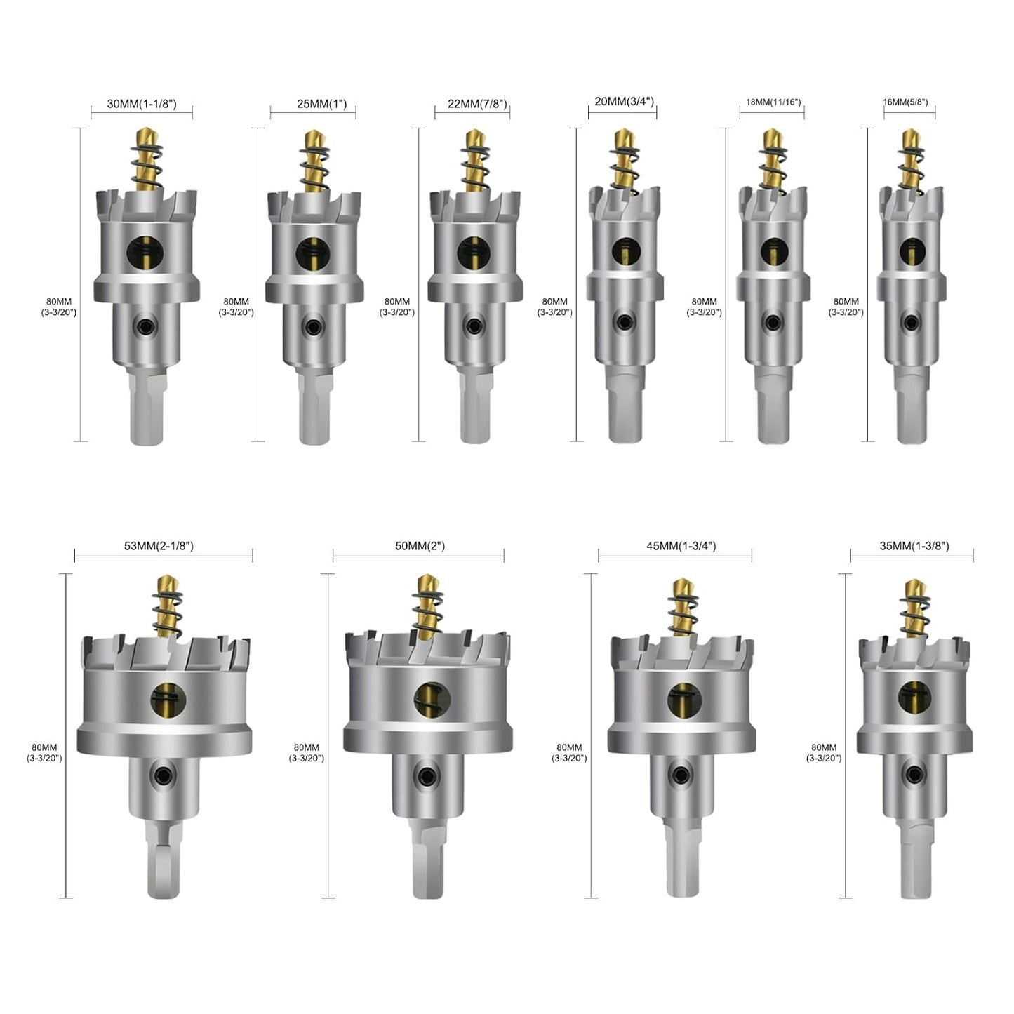 12Pcs TCT Hole Saw Kit for Hard Metal, 5/8" to 2-1/8”Inch Tungsten Carbide Tipped Metal Hole Saw Set, Hole Cutter Heavy Duty with Pilot Drill bit for Stainless Steel, Iron, Aluminum