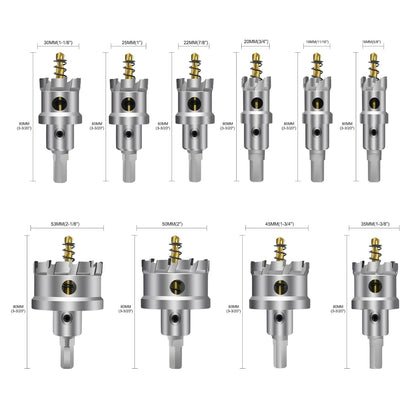 12Pcs TCT Hole Saw Kit for Hard Metal, 5/8" to 2-1/8”Inch Tungsten Carbide Tipped Metal Hole Saw Set, Hole Cutter Heavy Duty with Pilot Drill bit for Stainless Steel, Iron, Aluminum