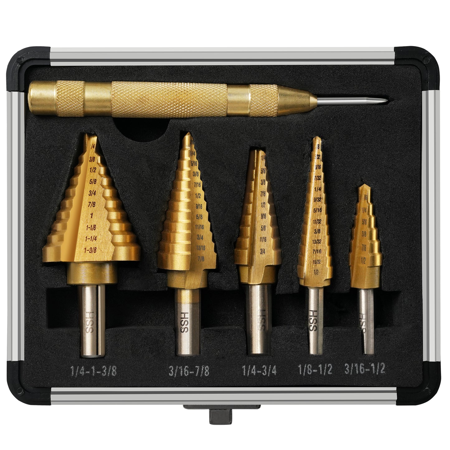 5PCE Step Drill Bit Set for Drilling Sheet Metal Pipes