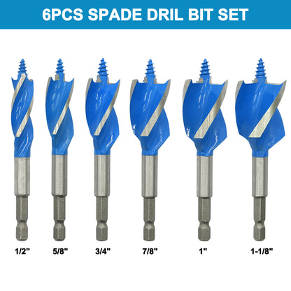6-Piece Impact Drill Bit Set, 1/2", 5/8", 3/4", 7/8", 1", and 1-1/8" Sizes, with Hex Shank Quick Change