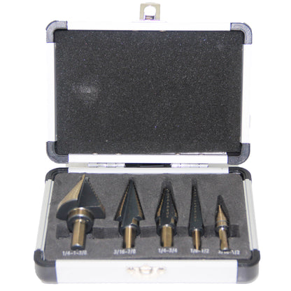 5-piece set of British titanium plated straight groove step drill bits