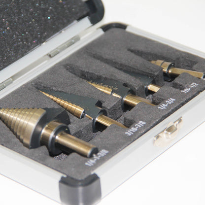5-piece set of British titanium plated straight groove step drill bits
