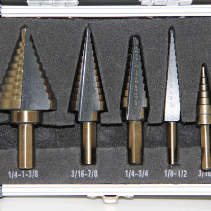 5-piece set of British titanium plated straight groove step drill bits