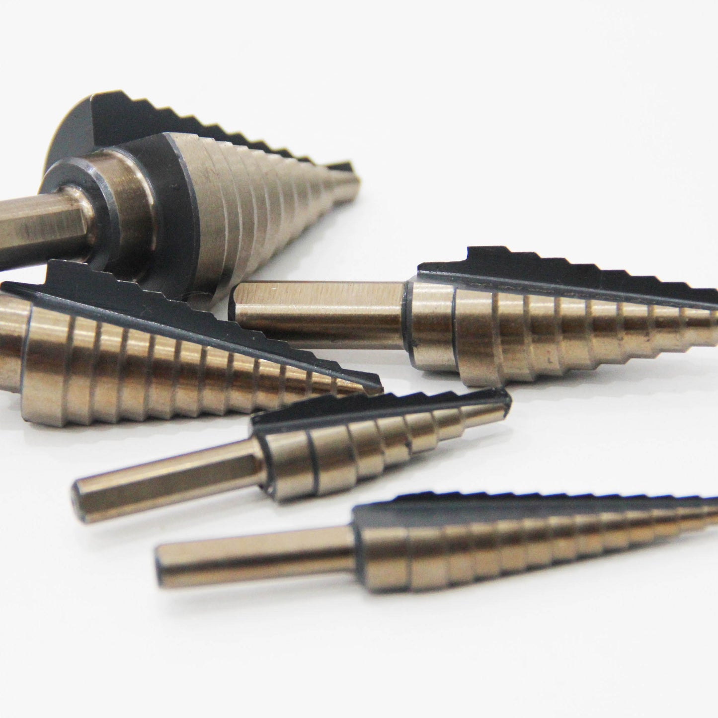 5-piece set of British titanium plated straight groove step drill bits