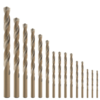 15Pcs Cobalt Drill Bit Set, M35 HSS, 135 Degree Tip, Twist Jobber Length Drill Bit Kit for Hardened Metal, Cast Iron, Stainless Steel, Plastic and Wood, with Indexed Storage Case 1/16"-3/8"