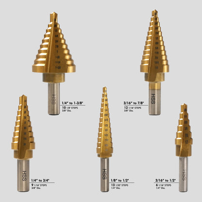 5PCE Step Drill Bit Set for Drilling Sheet Metal Pipes
