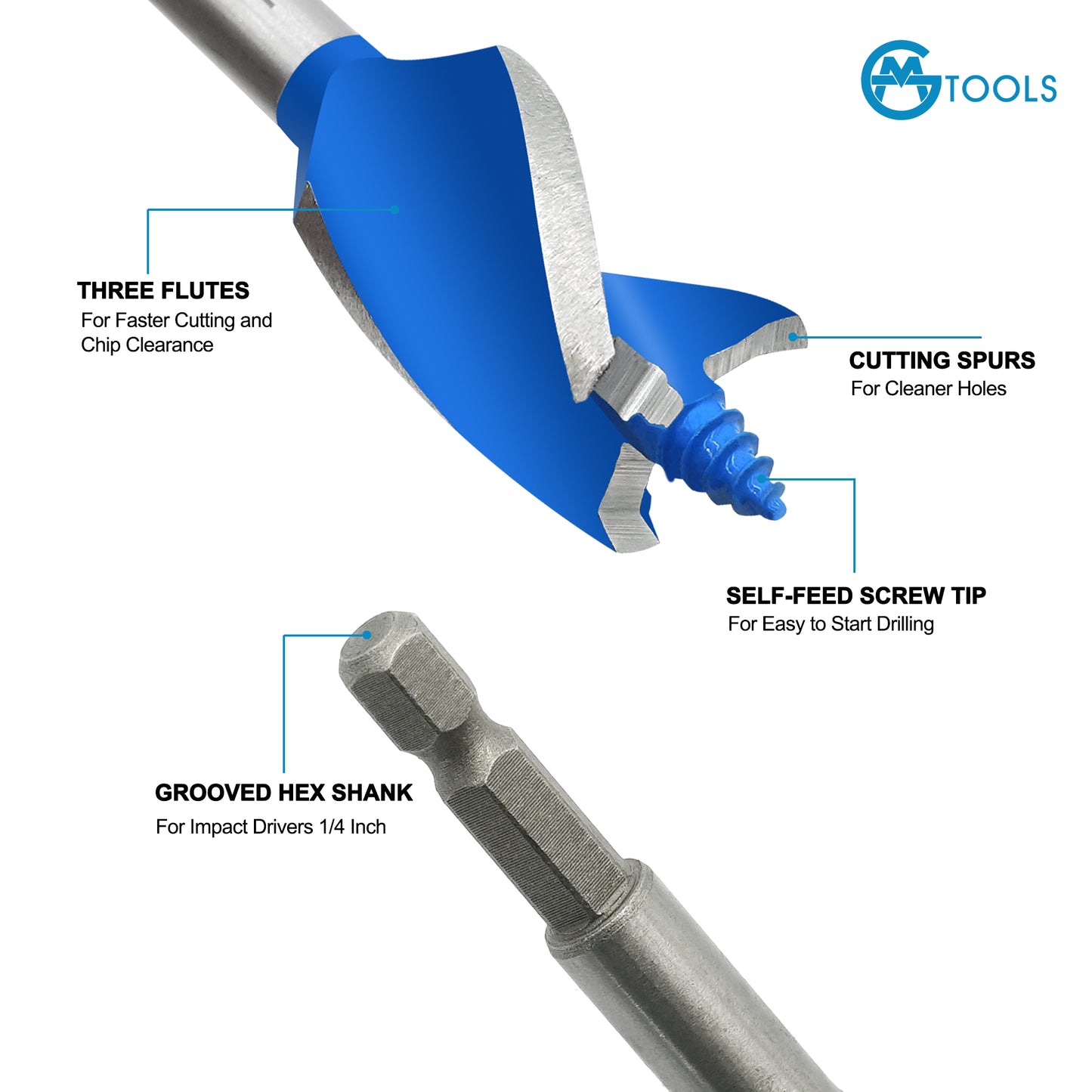 6-Piece Impact Drill Bit Set, 1/2", 5/8", 3/4", 7/8", 1", and 1-1/8" Sizes, with Hex Shank Quick Change
