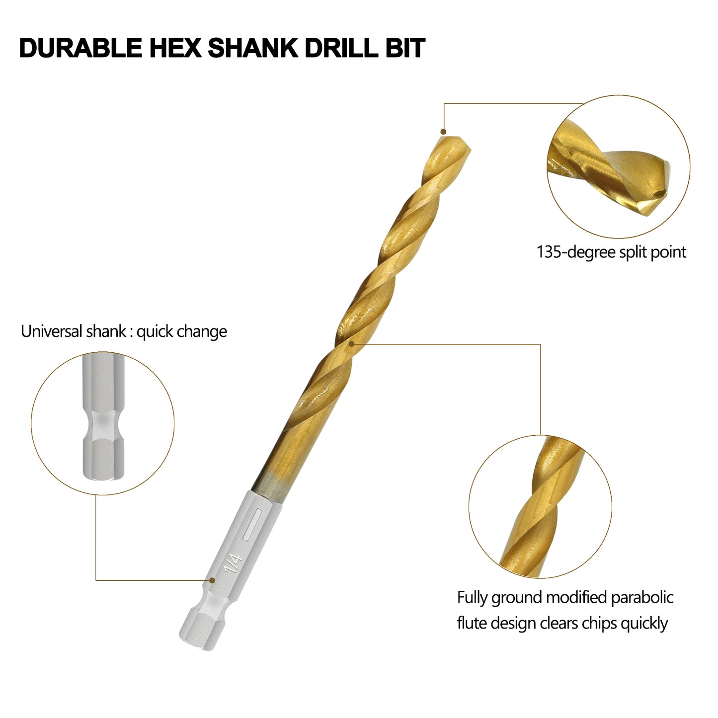 13pc Hexagonal Shank 4241 Clear Edge Titanium Drill 135 Degree Double Back Angle