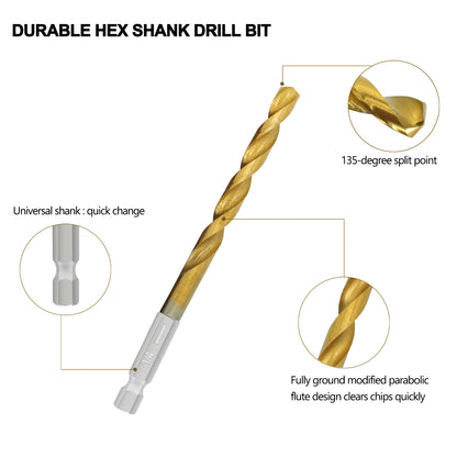 Hexagonal handle 30pcs 4241 clean edge titanium drill 135 degree double back angle