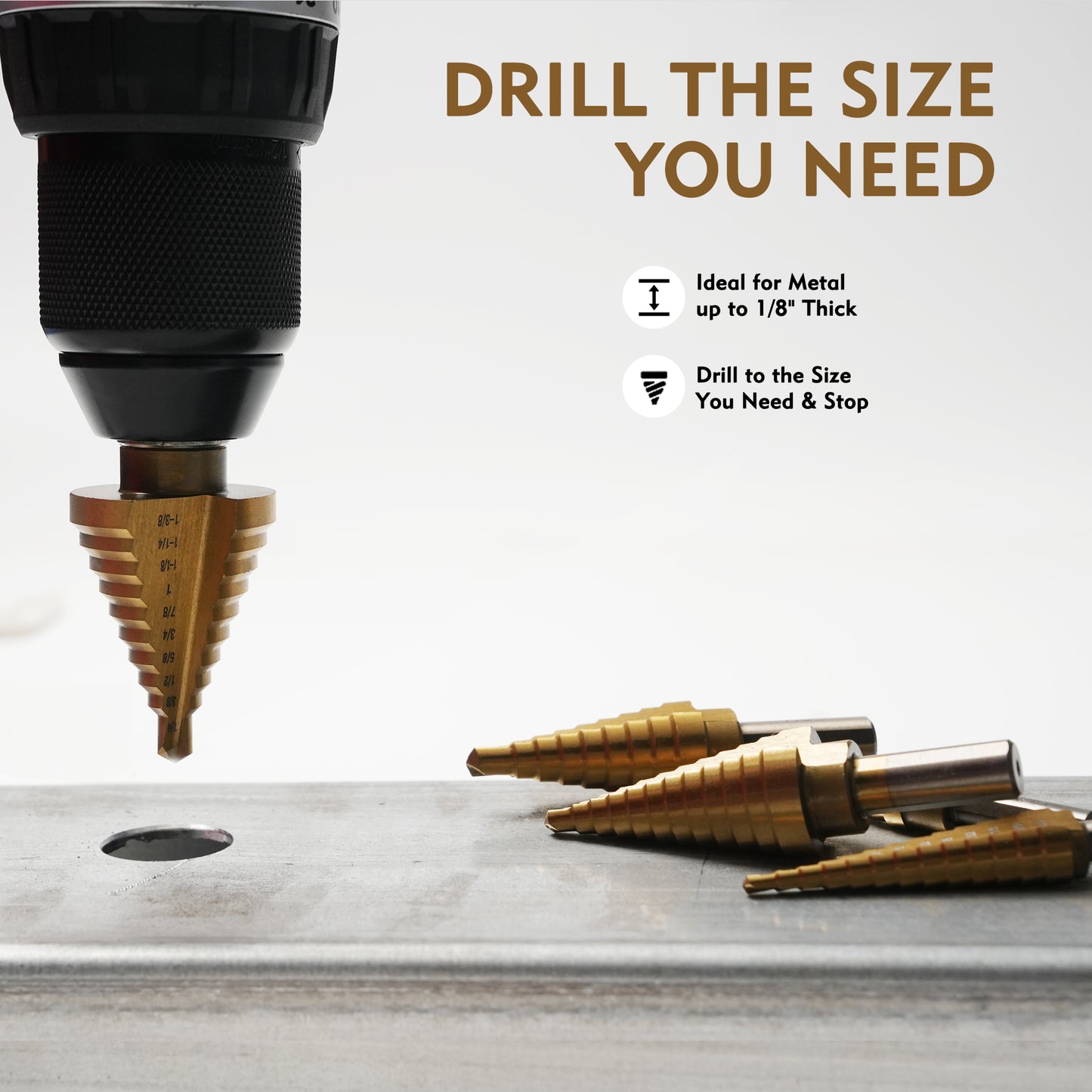 5PCE Step Drill Bit Set for Drilling Sheet Metal Pipes