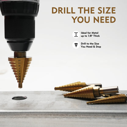 5PCE Step Drill Bit Set for Drilling Sheet Metal Pipes