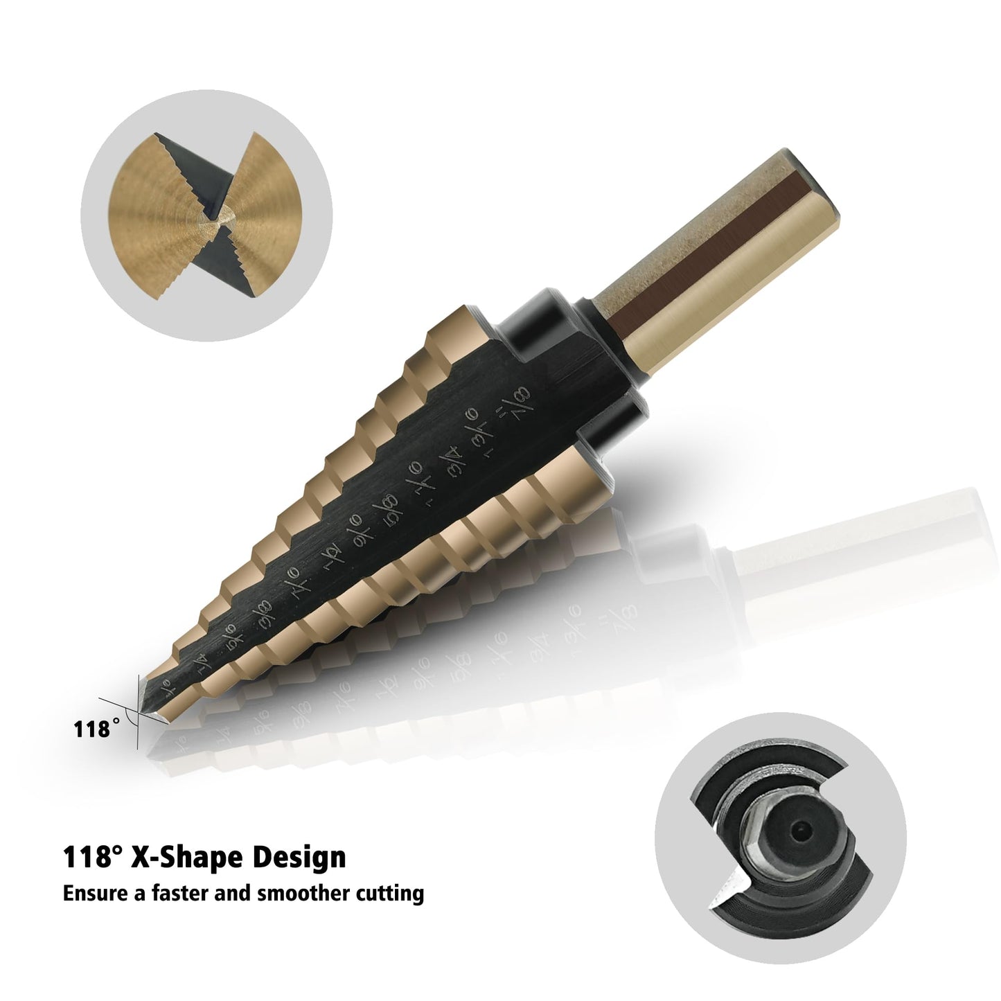 5Pcs Step Drill Bit & 5Pcs Countersink Drill Bit Set, Titanium Coated, 50 Sizes of Step Bit for Metal with Aluminum Case