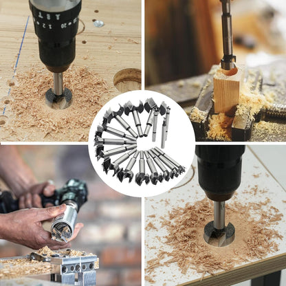 16PCS Forstner Drill Bits for Wood, Carbide Forstner Bit for Woodworking, Auger Opener Round Shank Drilling Cutting Tool for Hardwood, Softwood, Plastic, Plywood