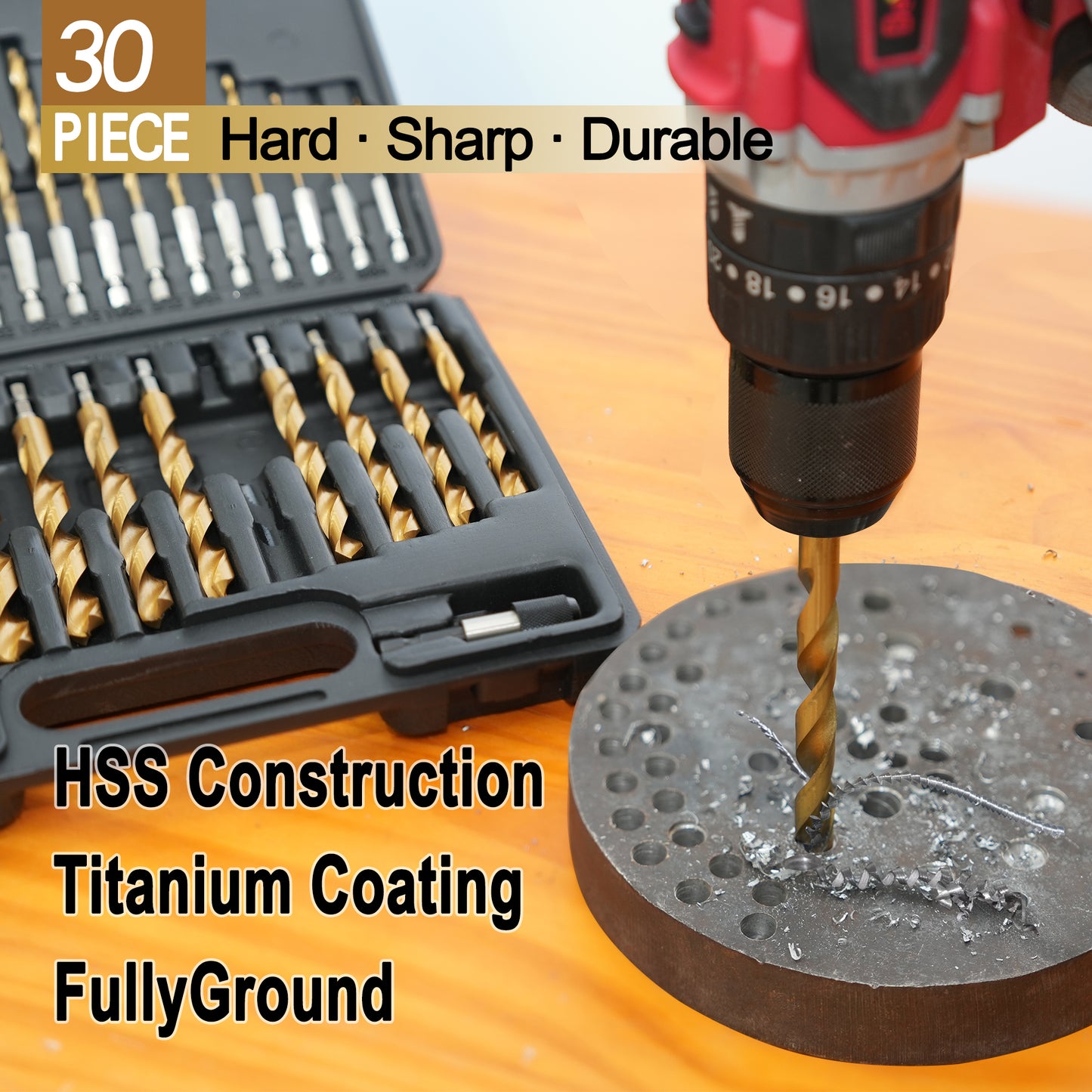 Hexagonal handle 30pcs 4241 clean edge titanium drill 135 degree double back angle