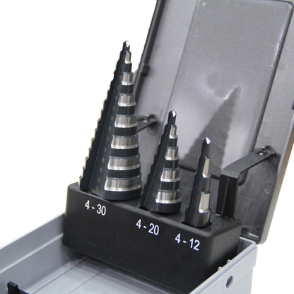 3-piece straight groove black and white step drill set