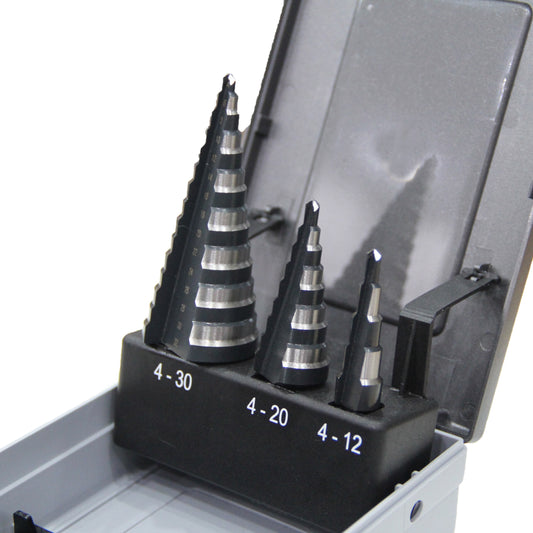 3-piece straight groove black and white step drill set