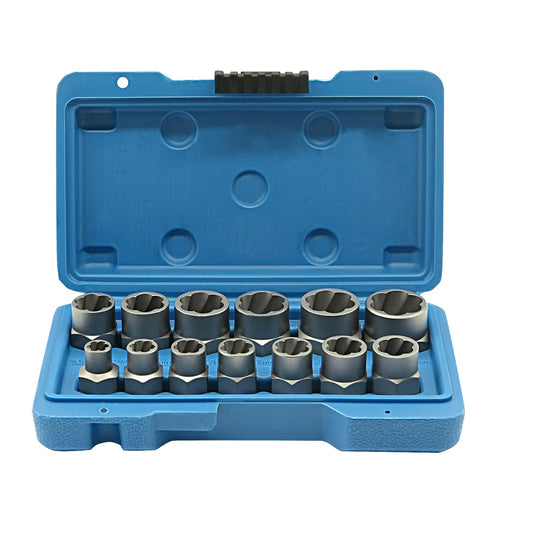 13 Piece Screw Extractor Set, Easy-Out Bolt Extractor Kit with Bottom 3/8" Drive, Multi-Spline Extractor