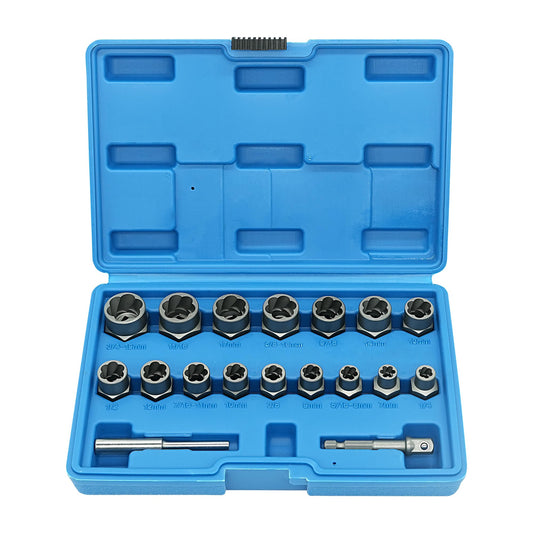 Screw Puller Kit, Multi-Spline Hex Head, 3/8 Inch Drive Easy Removal Bolt Puller Kit for Removing Stripped, Rounded, 18 pce