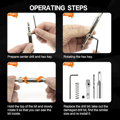 17pcs VIX Bits Self Centering Drill Bit Set, 1/4" Hex Shank Self Centering Hinge Tapper Core Drill Bit Set for Woodworking Window Door Hinge with 1 Hex Key & 8 Drill Bits 5/64"-1/4"